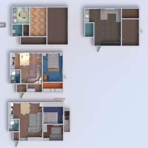 planos apartamento dormitorio salón cocina reforma trastero descansillo 3d