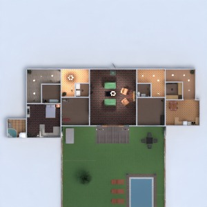 floorplans namas baldai miegamasis svetainė eksterjeras apšvietimas kraštovaizdis valgomasis sandėliukas 3d