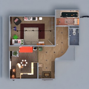 planos apartamento decoración cuarto de baño dormitorio salón cocina trastero descansillo 3d