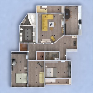 floorplans appartement salle de bains chambre à coucher salon 3d