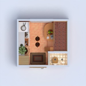 floorplans sypialnia pokój dzienny kuchnia przechowywanie mieszkanie typu studio 3d