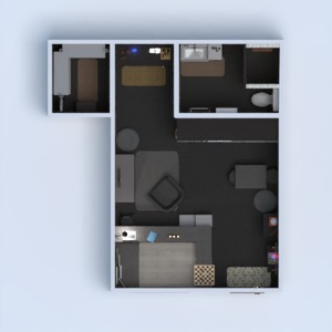 floorplans baldai miegamasis virtuvė studija 3d