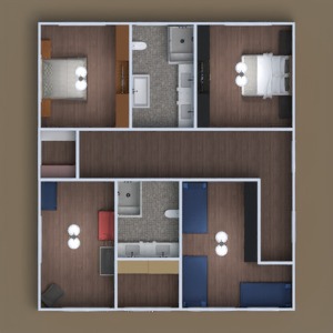 floorplans 独栋别墅 家具 浴室 卧室 客厅 车库 厨房 儿童房 餐厅 3d
