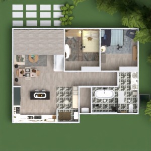 planos apartamento decoración dormitorio salón cocina 3d