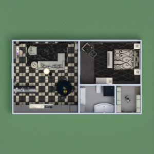 planos apartamento decoración cuarto de baño dormitorio cocina 3d
