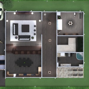 floorplans namas svetainė virtuvė eksterjeras apšvietimas 3d