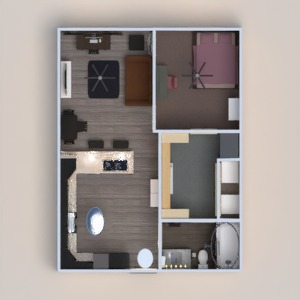 floorplans butas dekoras miegamasis svetainė virtuvė 3d