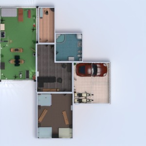 planos casa cuarto de baño dormitorio salón garaje exterior 3d