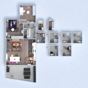 planos apartamento muebles salón cocina iluminación 3d