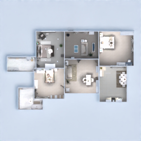 floor plans namas baldai miegamasis svetainė renovacija 3d