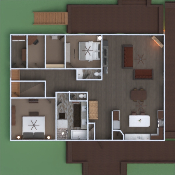 floor plans casa varanda inferior cozinha sala de jantar 3d