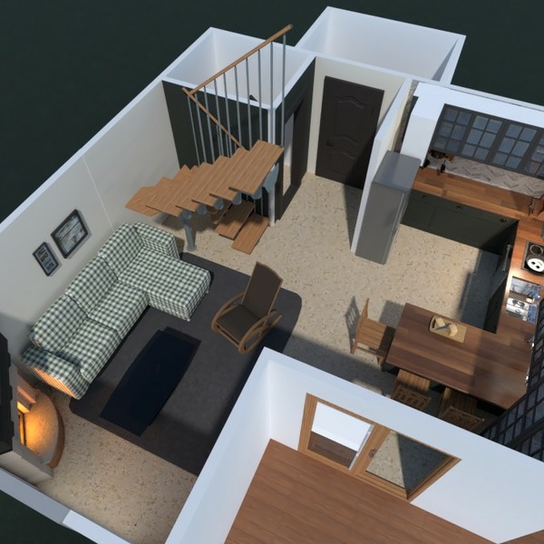 floor plans namas terasa baldai svetainė virtuvė 3d