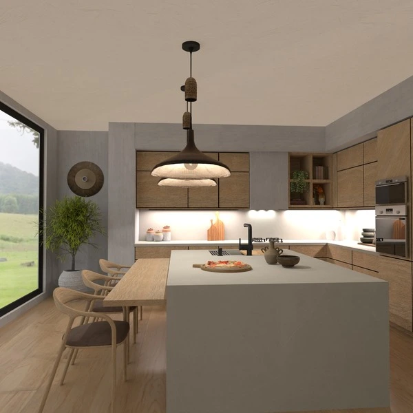 floor plans baldai dekoras virtuvė apšvietimas 3d