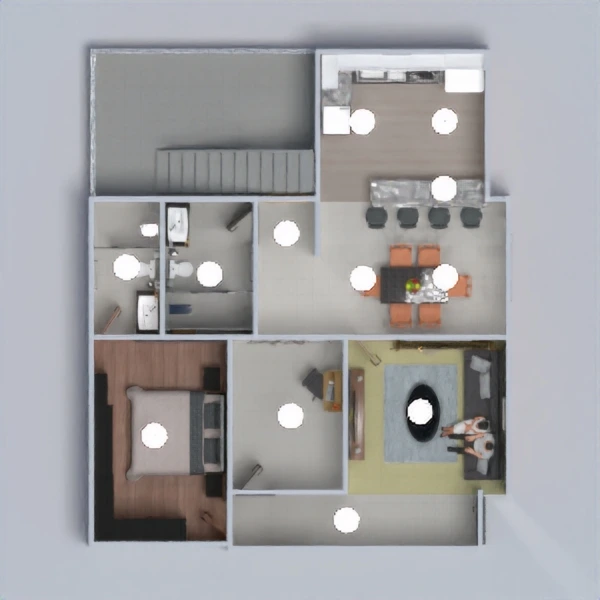 floor plans casa dormitorio salón cocina exterior 3d