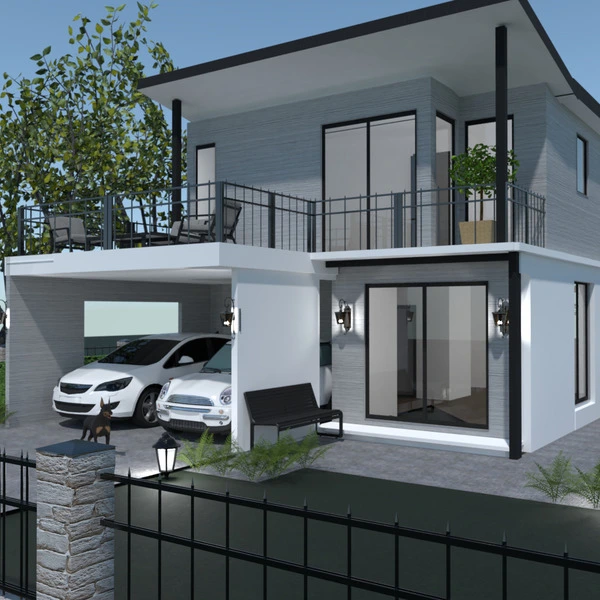 floor plans casa terraza garaje exterior paisaje 3d