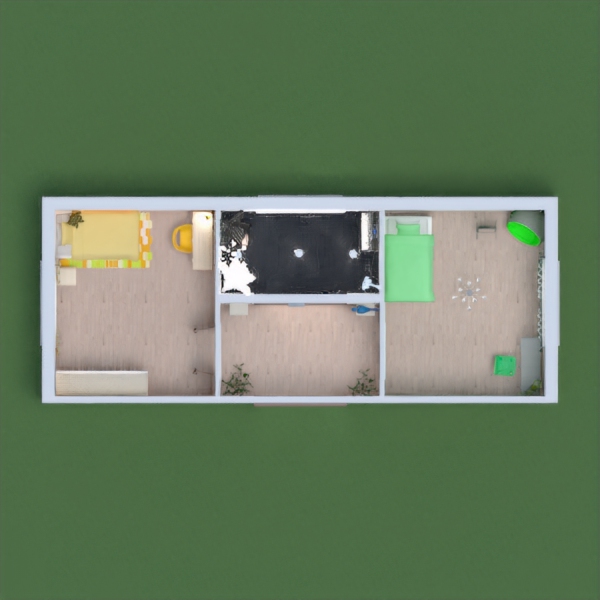 A green room for the older sister, a yellow room for the younger sister and a modern music/hangout room in between. Hope you like it pls vote and comment!