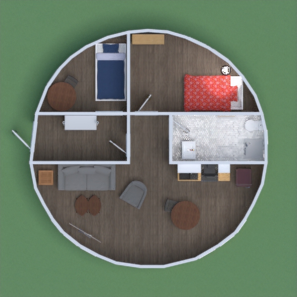 This circle home is tiny but livable. The storage room is for a kid!! His room!