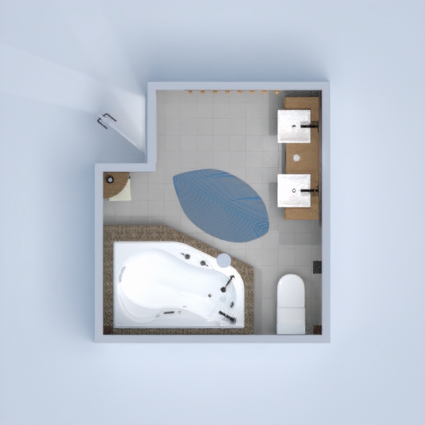 LAND & SEA Concept. The bath area is surrounded by blue tiles to symbolise the sea whilst the dressing mirror area is the land area. You can turn on the dimmed side lights or candles to create a relaxing effect when taking a bath.