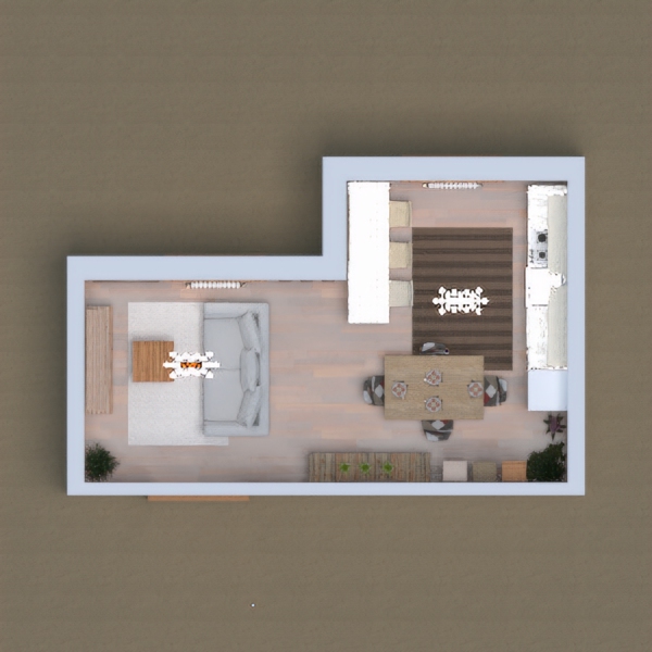 brown and white kitchen/living room