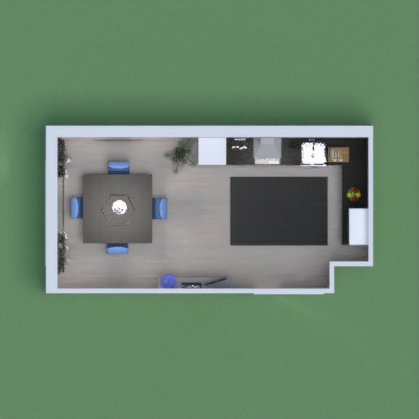 A modern kitchen that fits everyone. It has a dining table to enjoy family dinners, lots of room for cooking, cute decorations, with a little bit of storage space for any thing you want. Please vote for me!