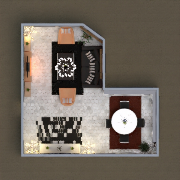 Dining and living room, I used black, white and brown colors. I hope you like it.