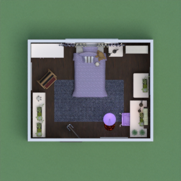 This is a prospective room design for a girl (aged 8-12 maybe?) which has plenty of storage space for her numerous books and is styled in calm serene colours of white and lilac. The study space is placed by the far wall because I feel a desk at a window is never a good option being far too distracting!