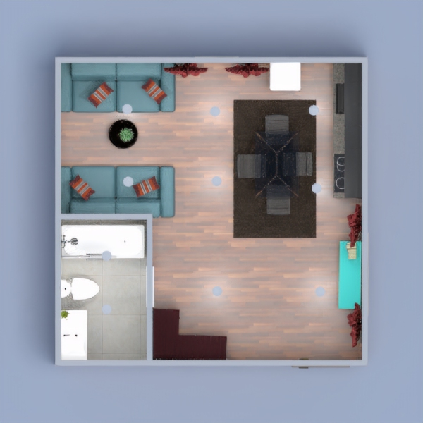 The love house with a bathroom, Living area, dining with Kitchen area. It does not have a bedroom.