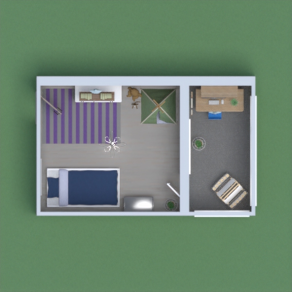 its a one bedroom apartment (kinda) for a single parent with kids or a little baby. If the adult is working from home then the balcony is the best place for them to do so and the kid(s) toddler(s) can paint or play in the office area as their parent works so they can keep an eye on them.