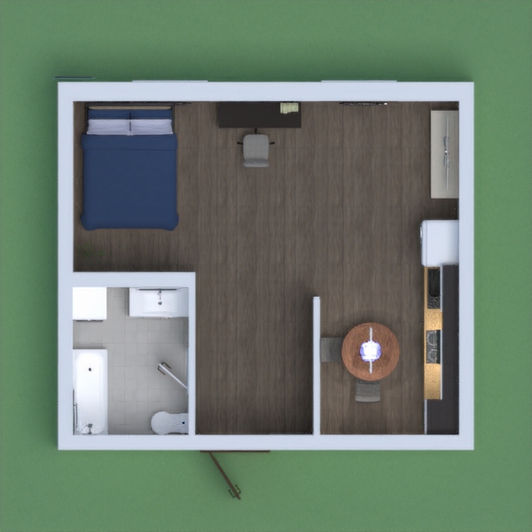 I have made a two people apartment with a kitchen, a bathroom, a living room and an office room