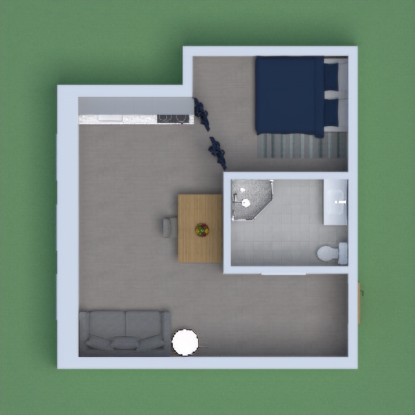 Small apartment with bedroom, and open concept kitchen-living room