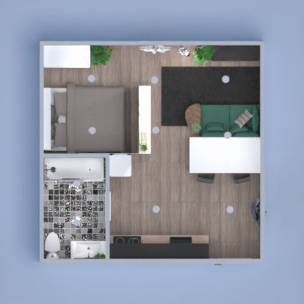 Hello, this is my project, I hope you will like this. It's been a while since I've created something here.
I used partitions to create a cosy bedroom. I'm happy to have been able to create a kitchen, a living room and a bedroom in this studio.