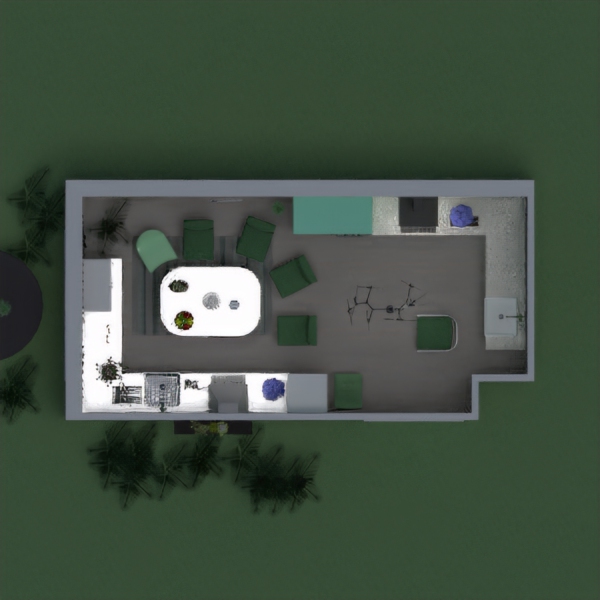 This is a plan of a kitchen, which is based colour of green, silver, brown and dark purple. There are some decorations on this picture, and 6 chairs.
Vote 4 me if You like it.
