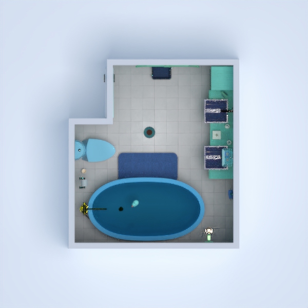 This bathroom is very, very blue! You'll walk in and you'll be extremely sad...
