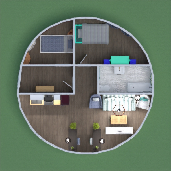 Small, round, two-person, house.