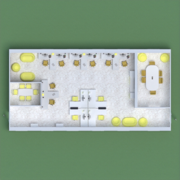 This is my open office area. The color scheme is white and yellow, with lots of yellow furniture. The floor is white marble. There is two meeting rooms, and a small breakout area with a couch and two armchairs.  
Please vote for me and leave a comment. If you do, I will do the same for you. 
I hope you like it! =)
