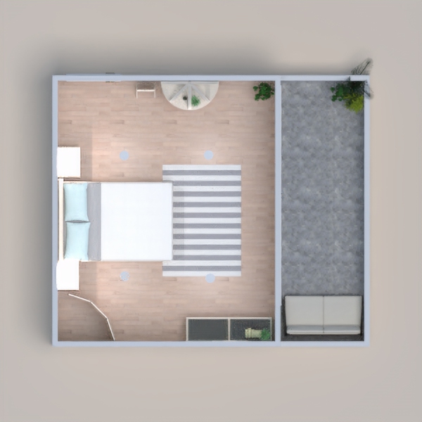 I wanted my project to be calm and light using pastels, light grey, and a white wood. This also has many plant features giving it a tropical feel. for the outside walls I added white rustic brick and the patio concrete flooring. Hope you enjoy :)