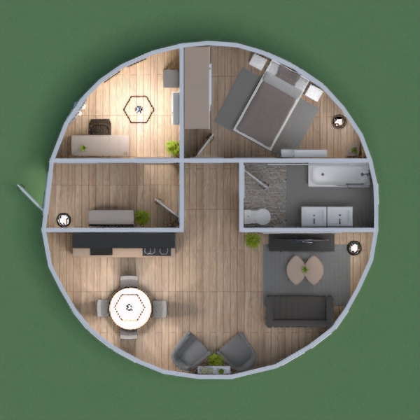 Round house with wooden and natural elements