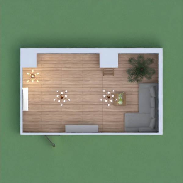 Mid-century modern living room with a fireplace and bold colors.