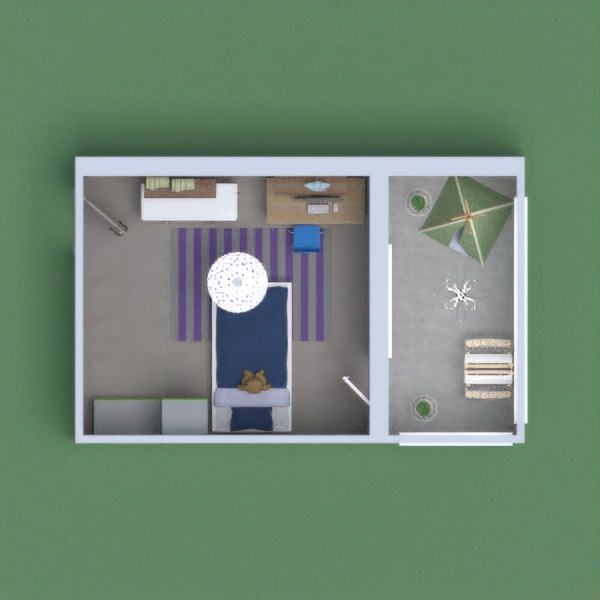 my project has  a modern bedroom that is for a child and the balcony has a play area for the child.