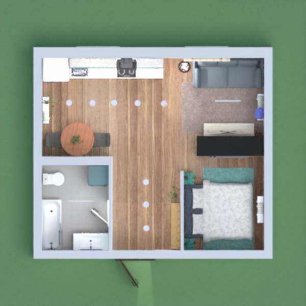 This is a modern style apartment, I tried to separate the bedroom a little bit with the closet just to make it more private and I chose blue as my accent colour because I just seem to have a preference for blue for some reason :) All comments are appreciated and this is a thank you in advance if you decide to leave something :)