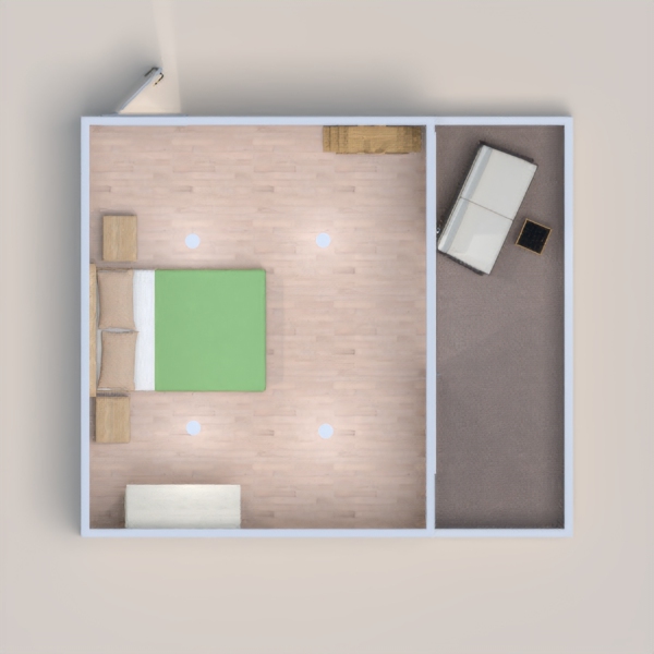 un cuarto con  color gris verde y madera con un toque natural un poco simple