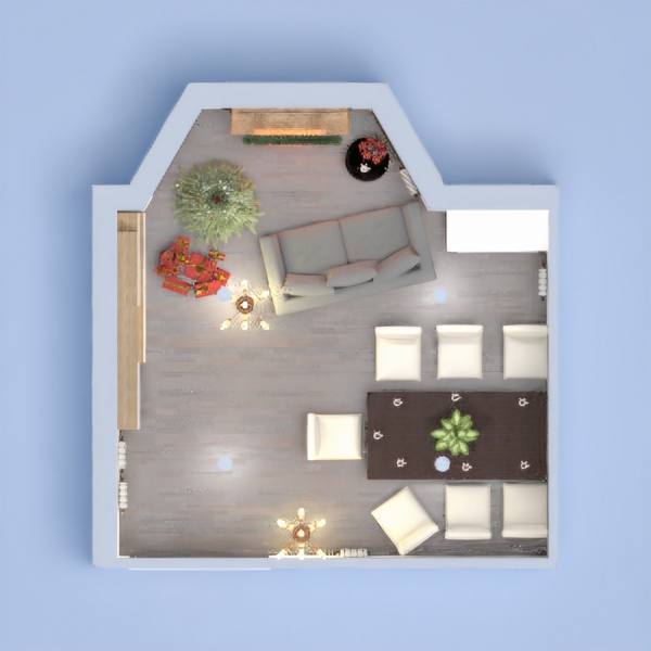 A cozy Christmas themed home with living and dining space