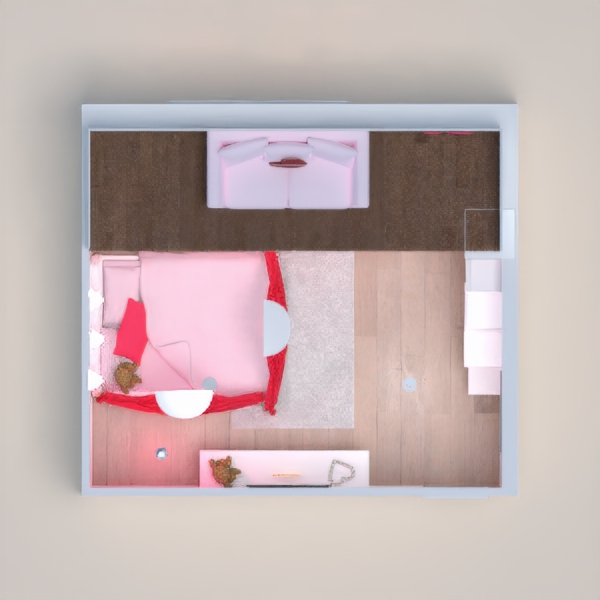 This is my design of a Valentine's Day bedroom.  The 2 main colors are light pink and white with accent colors of darker pinks.  I made this a 2 storyish bedroom with a sitting area on the 2nd floor/balcony thing.  I also added a small sitting/ storage area at the window with a trail of roses.  I added some wall decorations and a TV over the dresser.I also added a canopy bed this week.  Hope you like it.