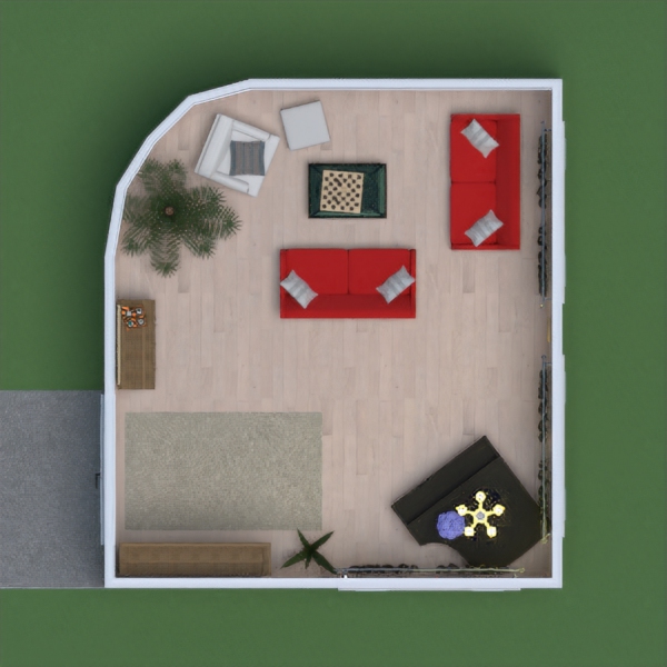 This is my Classic styled living space. It has two beautiful rosy red couches and a white side chair with an ottoman. There is an elegant coffee table and a nice pleasant plant. A nice dresser with and books on it with a painting above. There is an enchanting buffet with a pleasurable plant next to it. The piano is a silent shade of black, it has a chandelier above, and a flower vase upon it. There are some cool curtains and a good quality wood floor. On the exterior there is beautiful brick and a nice small concrete patio!!! I hope you like my project! Please vote and leave a kind comment and I promise I will vote for you!