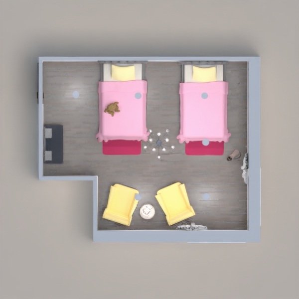 I chose a twin girl bedroom with a color scheme of pink, yellow, and grey! 
I hope you like it (:
please vote (: