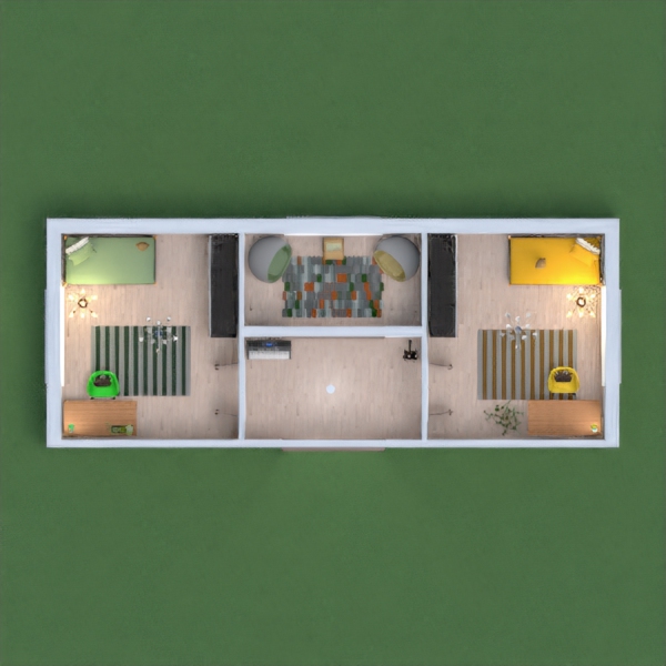 Two girls bedrooms.One green,one yellow both very simular but diffrent colors