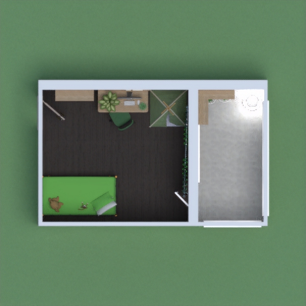 This Is Bedroom with a belcony it was plant/green inspired and is supposed to be for a 7-9 year old