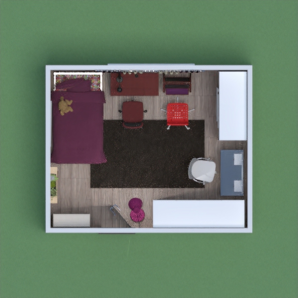 This is a Girl's bedroom, the base colour is purple / dark red. It's for age between 18 and 28.