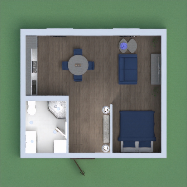 Small, modern apartment with a comfy interior and a good color scheme.