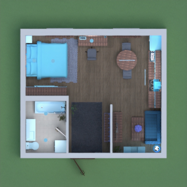 This is my small apartment. When you walk in, there is a hanger, a rug, and a door to go to the bathroom, which has a bath and shower, a toilet, a sink, a mirror, a shelf, and a washing machine. In the main room, there is the sleeping space. It has a bed, a rug, some paintings, shelves to put clothes, and a bed stand with some books. Right next to the bed is a desk to work, draw, read, and write. On the desk is some candles and above the desk is a painting. Past the desk, there is a kitchen/dining room, which has a dining table next to the window and two chairs, (this apartment was targeted toward 1 or 2 people living in it) and a kitchen to cook food. Next to the kitchen in a little side room, there is a cozy living room that has a couch, some shelves, mirrors, and a tv plus tv stand. The color scheme is all shades of blue, (ex. Lighter blue, darker blue, blue grey) and brown. I worked really hard on this, and really hope you like it. I will vote for anyone who leaves a kind, honest, and specific comment. ANYONE WHO COPIES AND PASTES THEIR COMMENTS PLEASE DO NOT DO SO ON MINE. I BELIEVE IN HONEST FEEDBACK AND WHATEVER REASON YOU HAVE FOR COPY AND PASTING PLEASE HAVE RESPECT FOR MY OPINIONS AND DO NOT COPY AND PASTE YOUR COMMENTS. There are people who want to win this competition FAIRLY AND HONESTLY, not by trying to attract the most attention through comments, but by trying to make a great project. Also please vote only if you like this project, and not because you think it will attract votes to yours. I really hope you like this project, I worked very hard, and may the best one win!